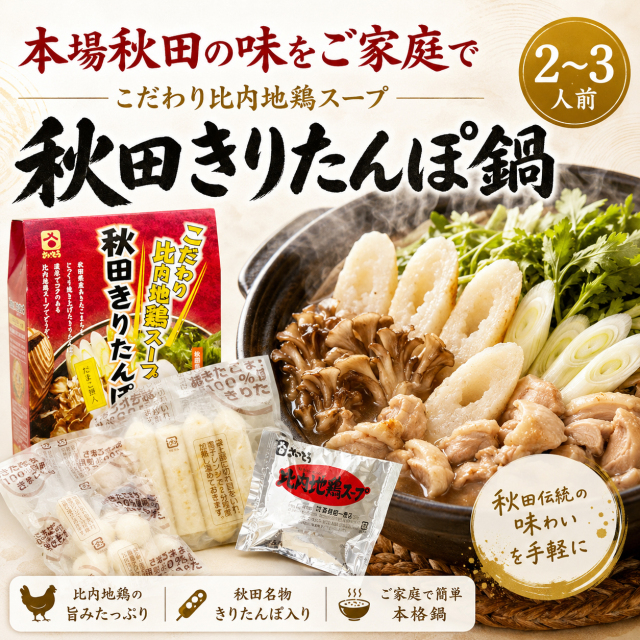 秋田,名物,きりたんぽ鍋,セット,2～3人前,比内地鶏,スープ,ID-06