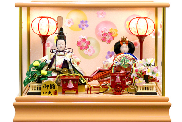 【雛人形】久月作 「よろこび雛」二人親王　ガラスケース飾り (66735)