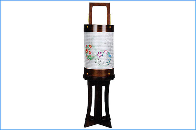 【組立不要】盆提灯 愁霊燈 雪輪 絹二重絵入 LED (87-F1175)送料無料