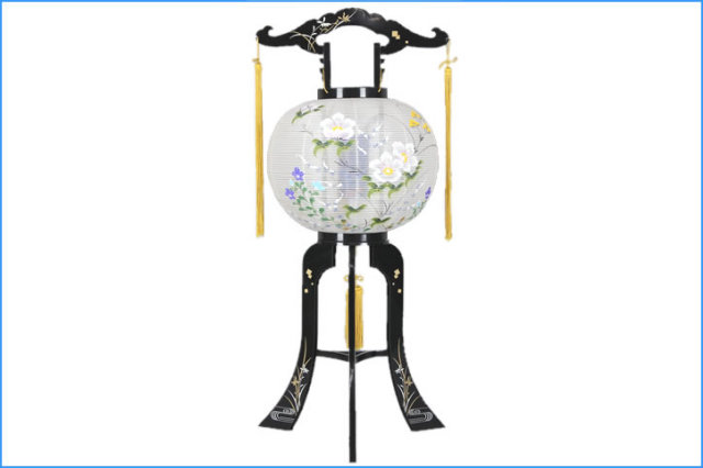 盆提灯 廻転行灯 あかり11号 蘭蒔絵絹絵入(8615-11-776)