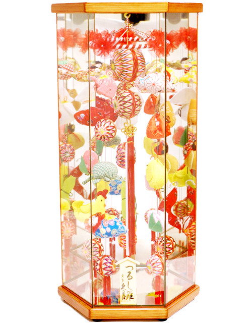 【雛人形】久月作 さげもん 欅「吊るし雛」 ガラスケース飾り（TAR22-2）